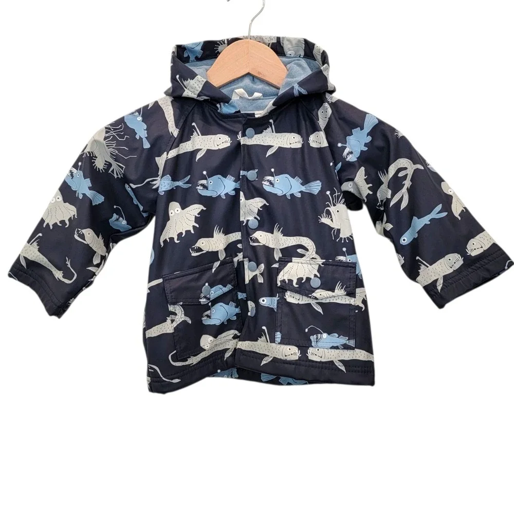 Hatley Raincoat Toddler‎ Size 2 Blue Angler Fish Deep Sea Creatures Terry Lined